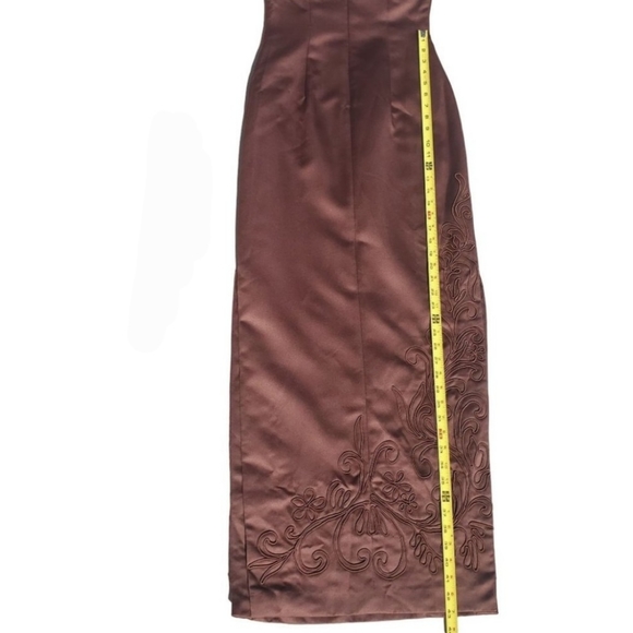 Vintage Brown Satin Square-Neck Slim-Cut Evening Gown 90s Y2K Size 6 - Picture 13 of 16